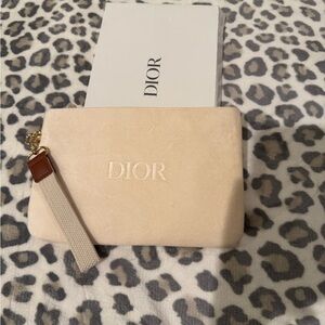 Dior Cream Velvet Beauty  Pouch converted to Wristlet with Canvas Strap